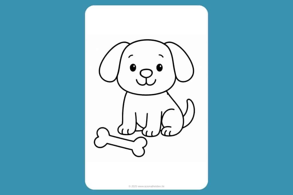 Hunde Ausmalbild ab 2 Jahre - Fröhlicher Hund mit Knochen