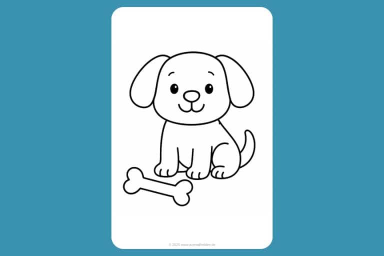Hunde Ausmalbild ab 2 Jahre - Fröhlicher Hund mit Knochen