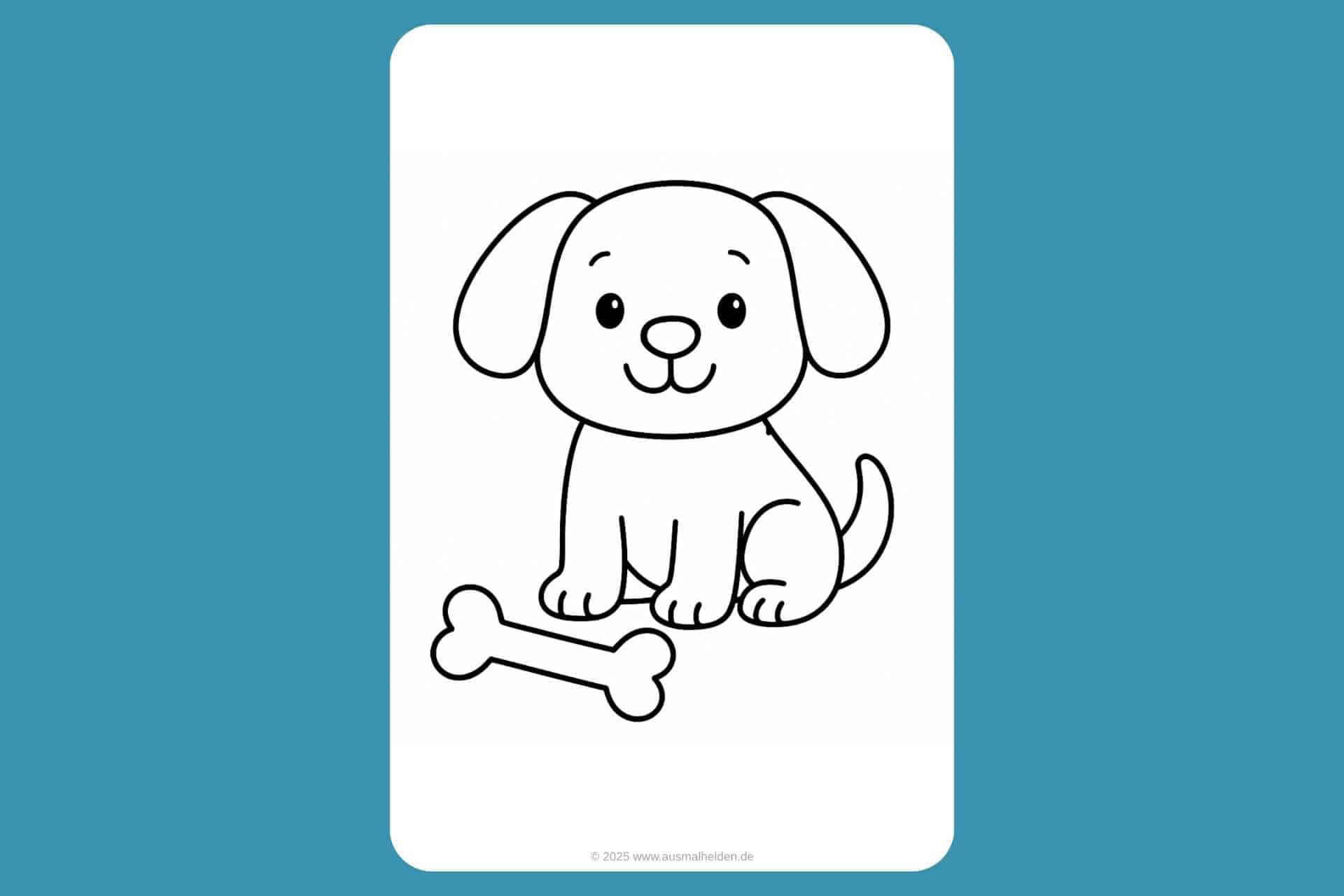 Hunde Ausmalbild ab 2 Jahre - Fröhlicher Hund mit Knochen