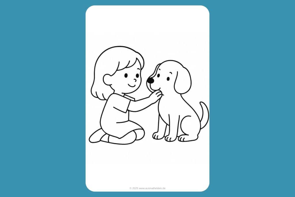 Hunde Ausmalbild ab 2 Jahre - Hund mit Kind
