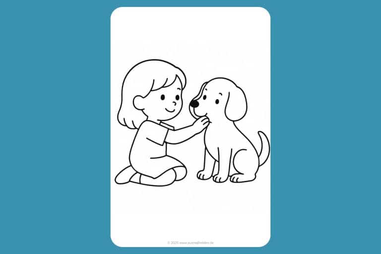 Hunde Ausmalbild ab 2 Jahre - Hund mit Kind