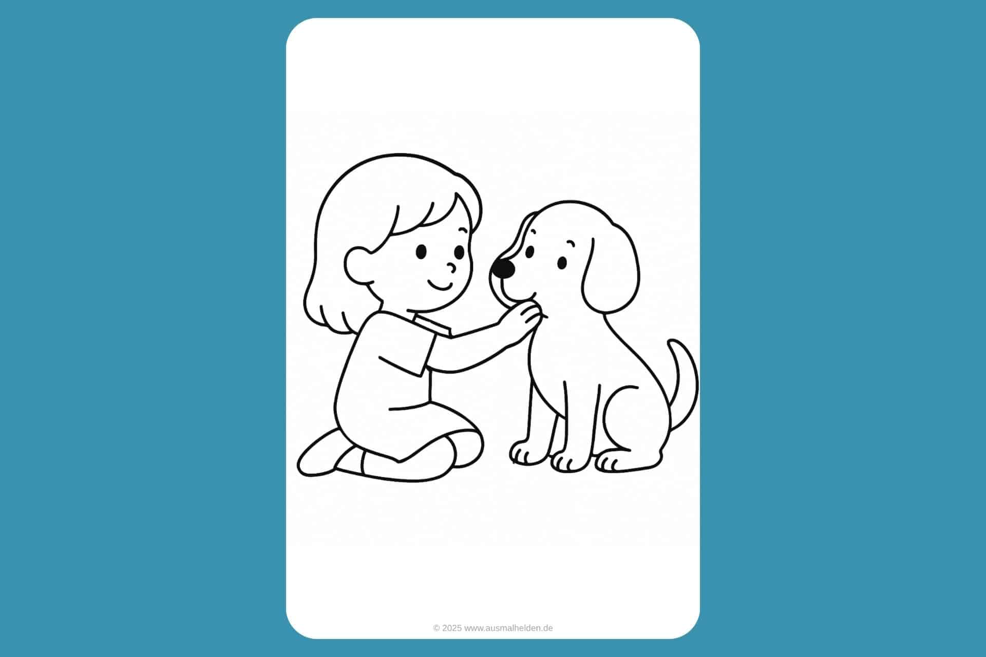 Hunde Ausmalbild ab 2 Jahre - Hund mit Kind