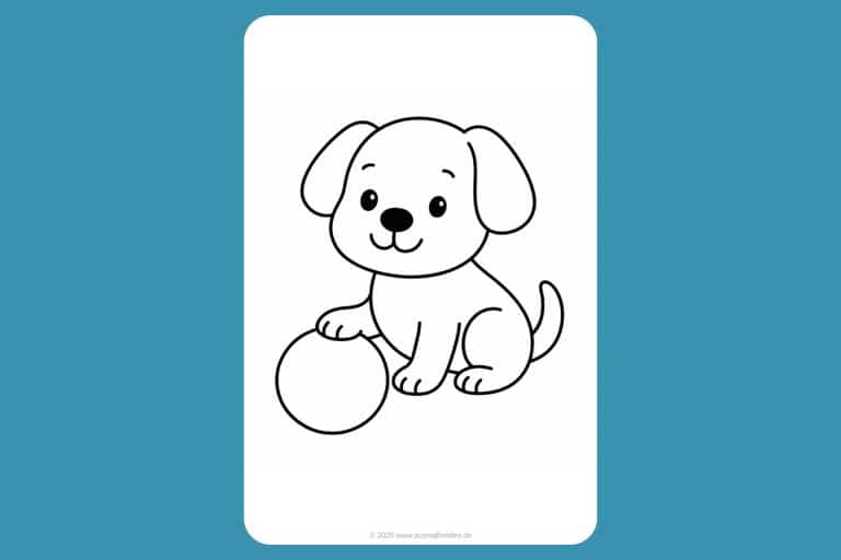 Hunde Ausmalbild ab 2 Jahre - Welpe mit Ball