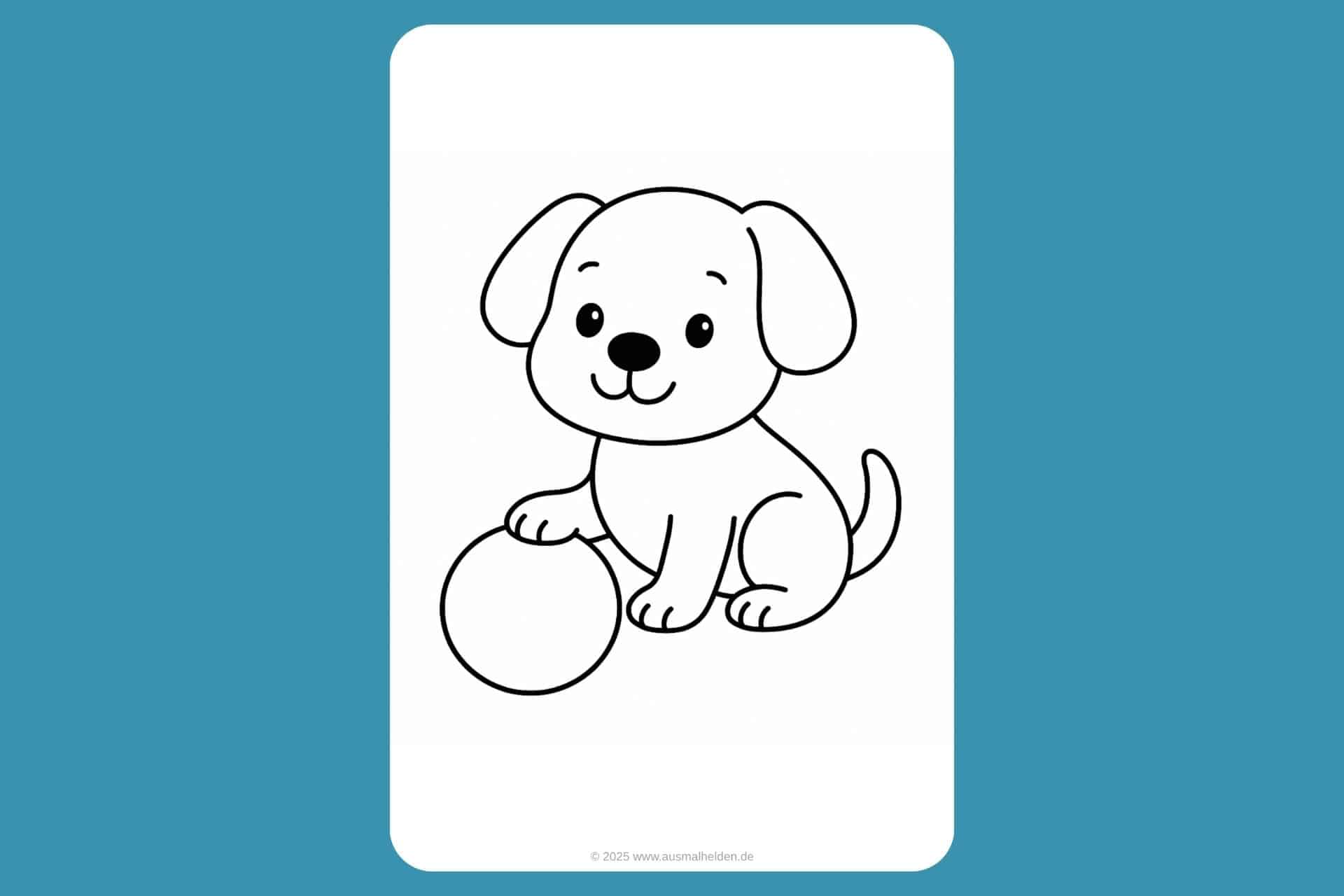 Hunde Ausmalbild ab 2 Jahre - Welpe mit Ball