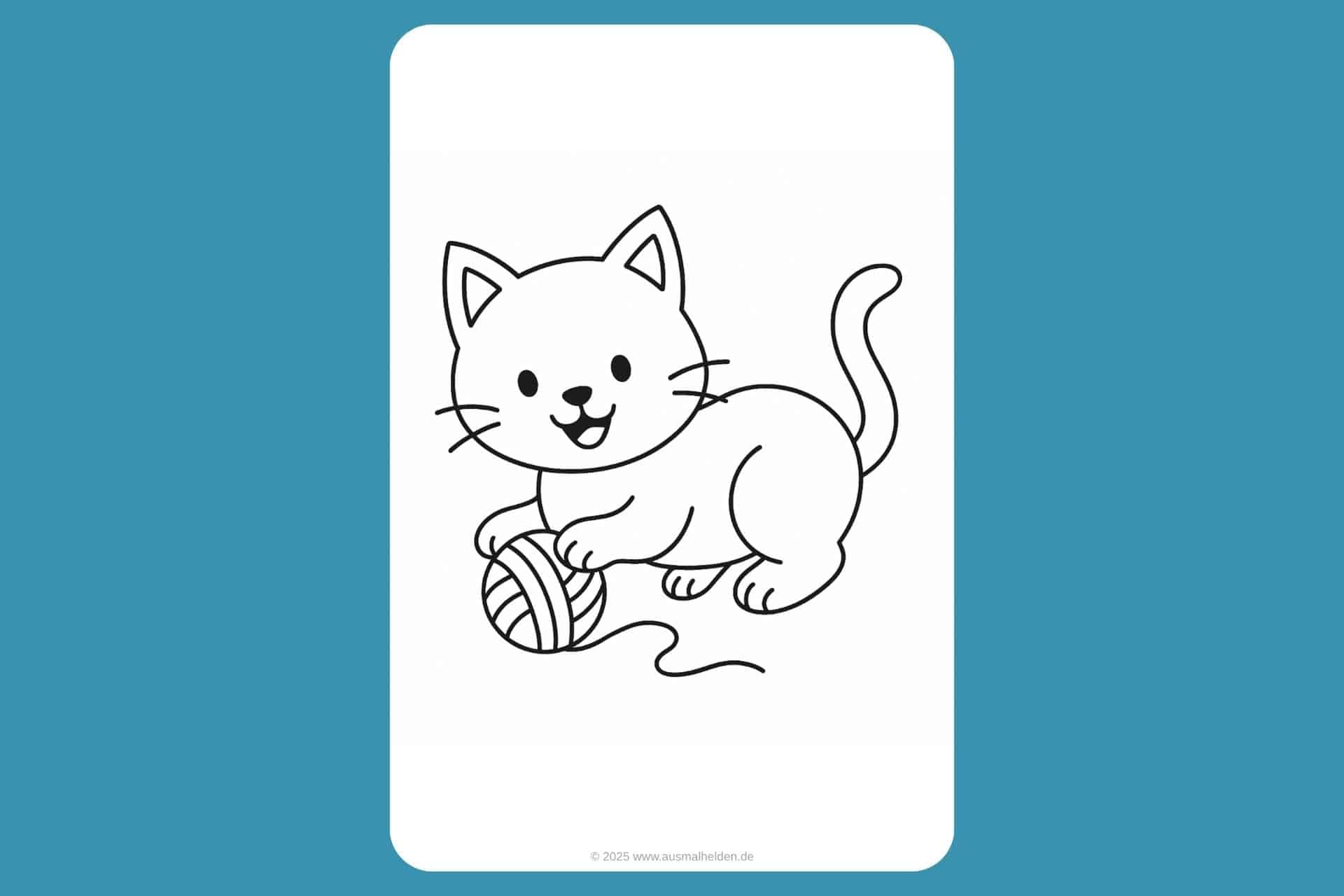 Katzen Ausmalbild ab 2 Jahre - Verspielte Katze mit Wollknäuel