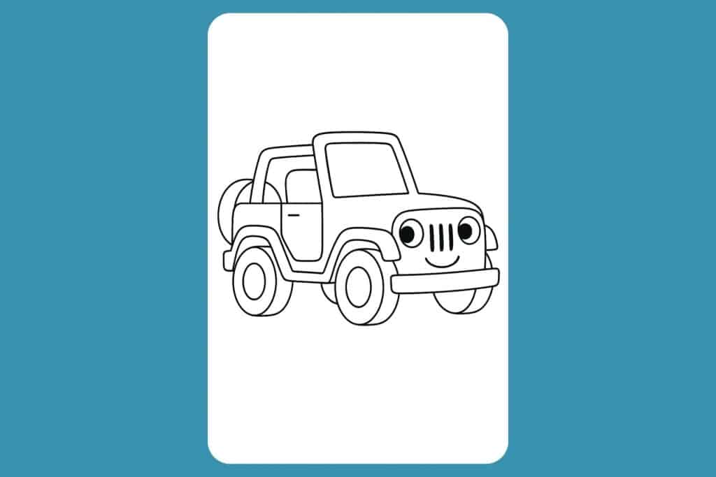 Auto Ausmalbild ab 2 Jahre - Jeep mit Ersatzrad hinten