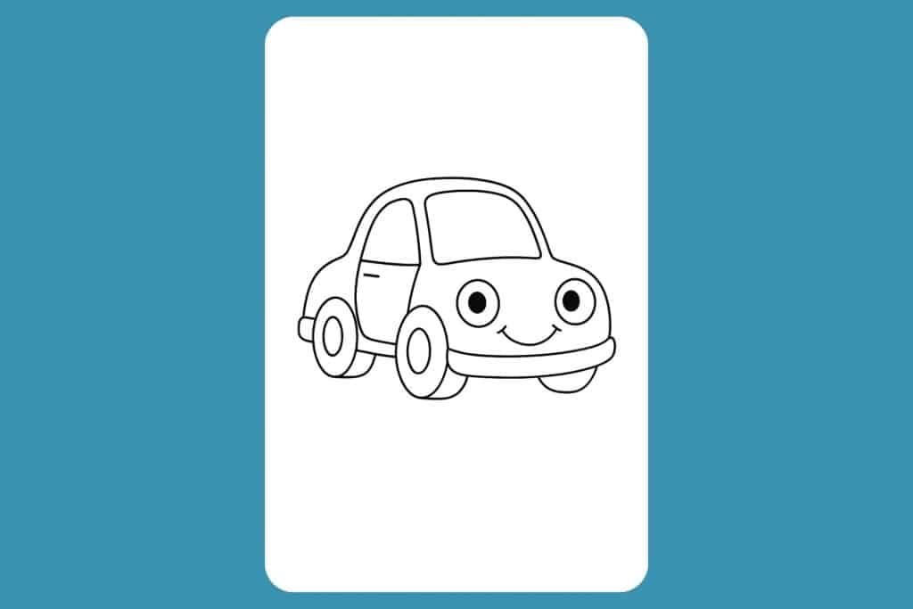 Auto Ausmalbild ab 2 Jahre - Kleines Auto mit Augen und Lächeln