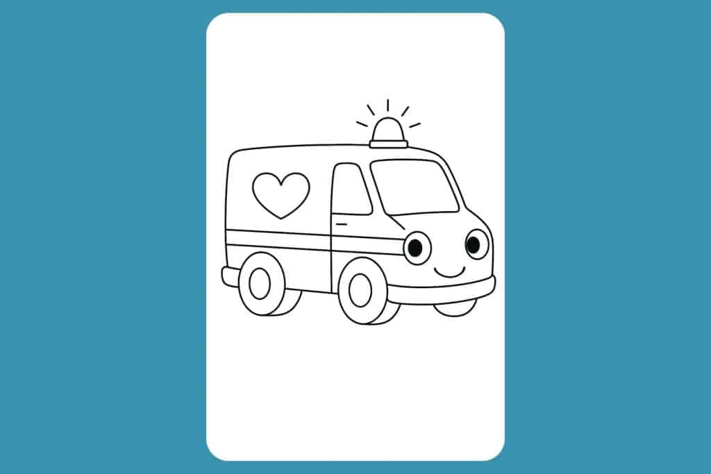 Auto Ausmalbild ab 2 Jahre - Krankenwagen mit Herz-Symbol