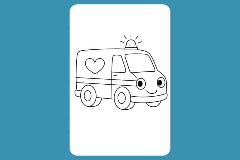 Auto Ausmalbild ab 2 Jahre - Krankenwagen mit Herz-Symbol