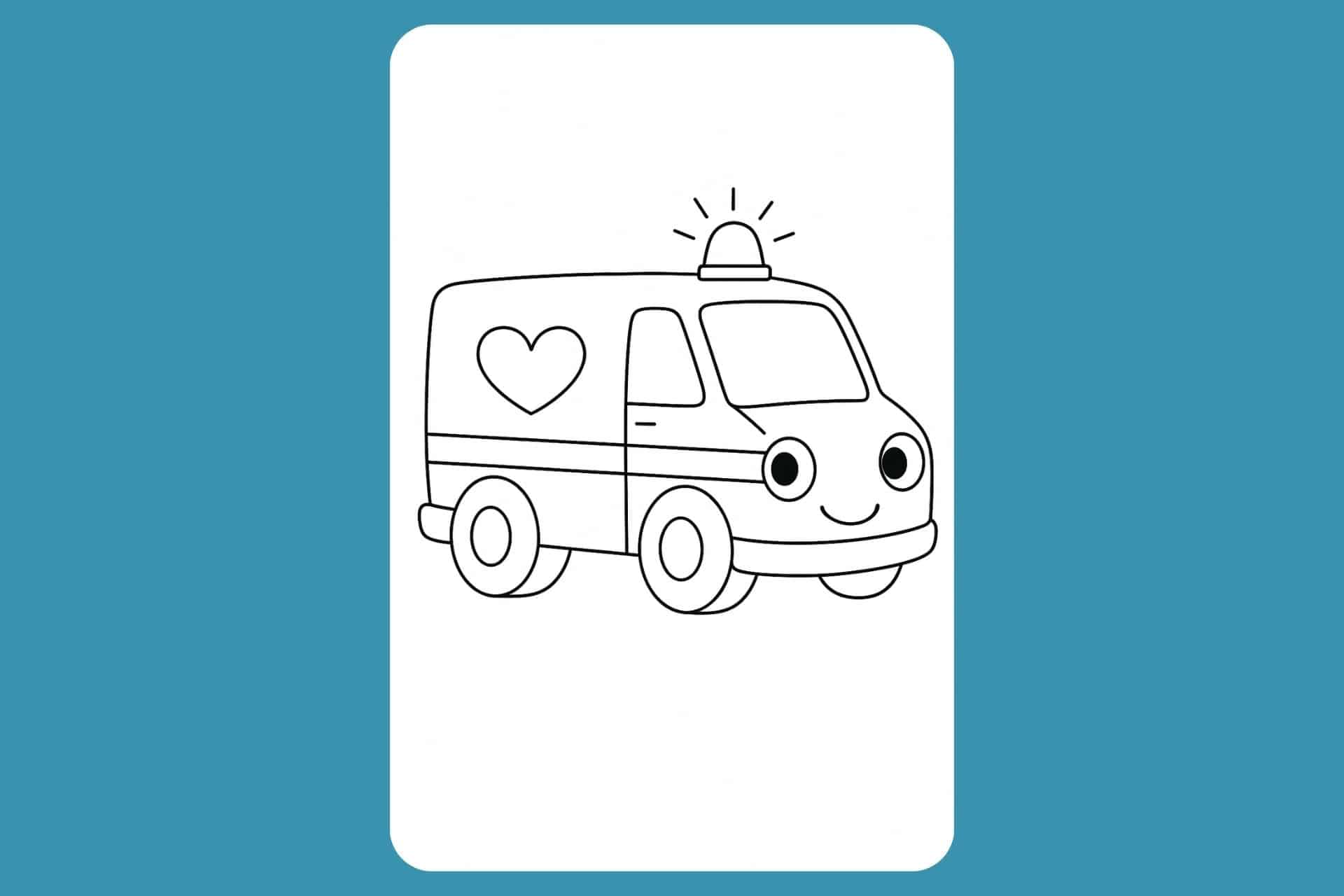 Auto Ausmalbild ab 2 Jahre - Krankenwagen mit Herz-Symbol