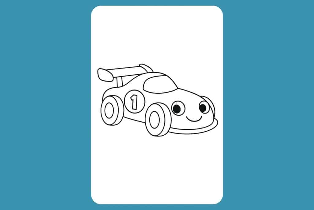 Auto Ausmalbild ab 2 Jahre - Rennauto mit Startnummer