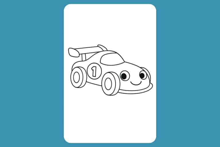 Auto Ausmalbild ab 2 Jahre - Rennauto mit Startnummer