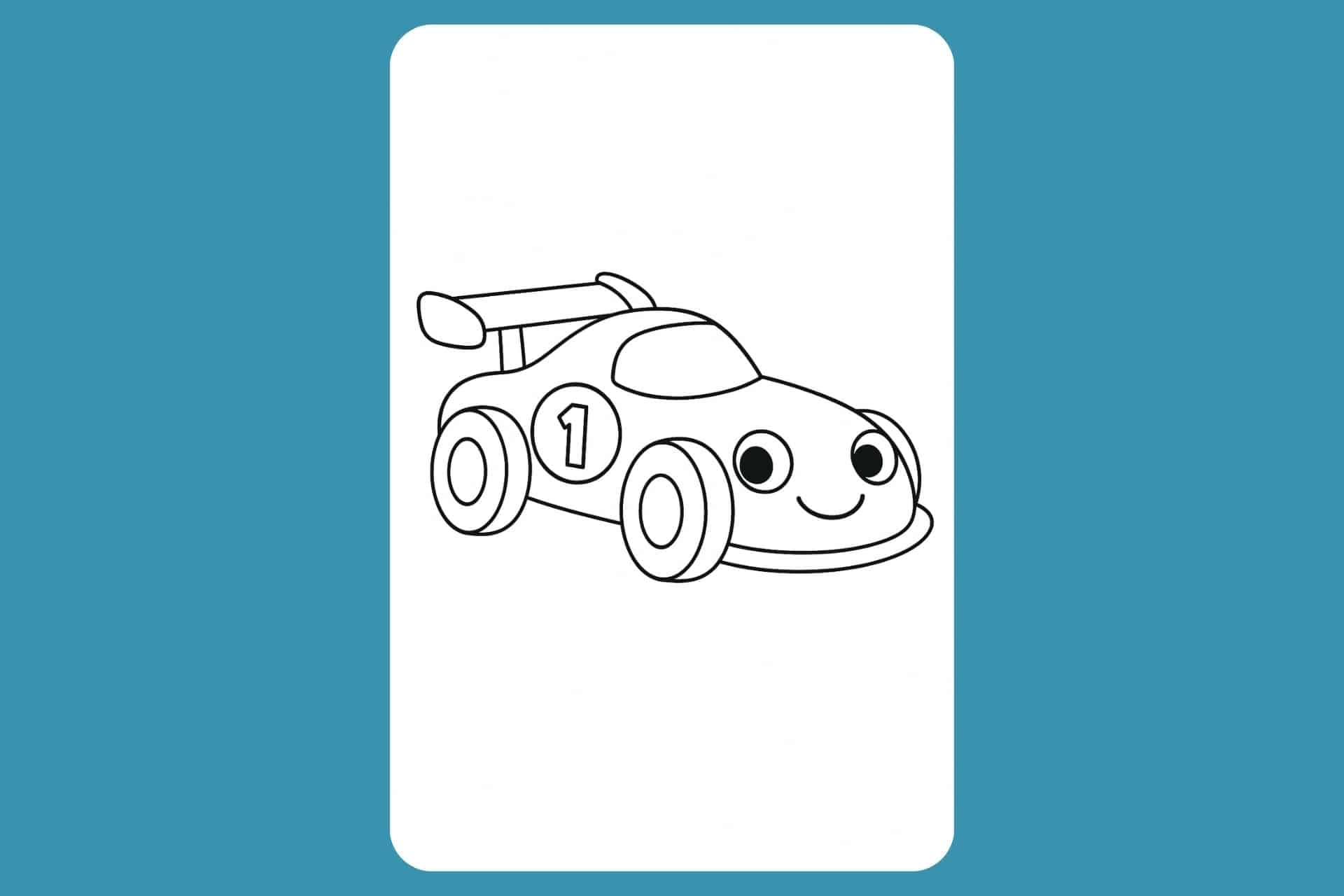 Auto Ausmalbild ab 2 Jahre - Rennauto mit Startnummer