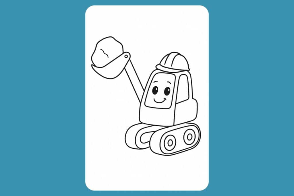 Bagger Ausmalbild ab 2 Jahre - Bagger hebt einen Stein