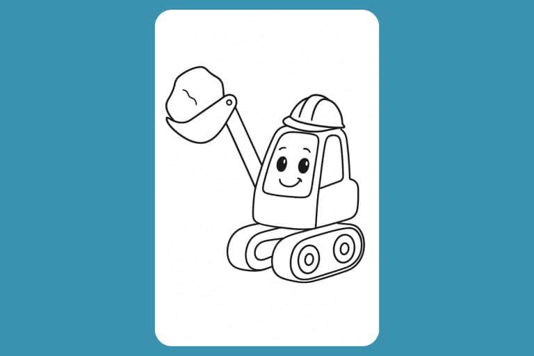 Bagger Ausmalbild ab 2 Jahre - Bagger hebt einen Stein