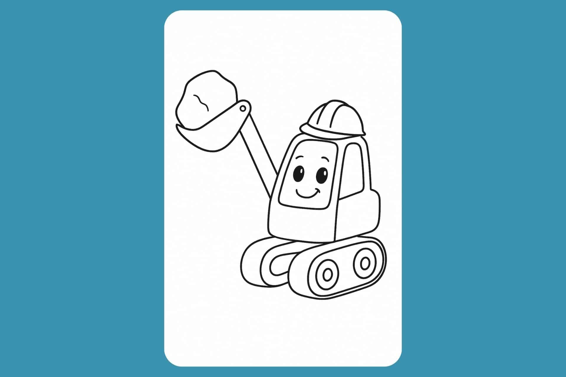 Bagger Ausmalbild ab 2 Jahre - Bagger hebt einen Stein