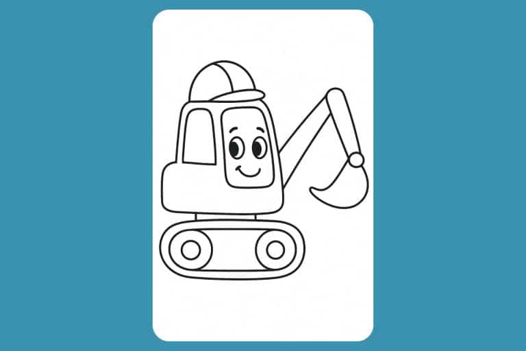 Bagger Ausmalbild ab 2 Jahre - Bagger mit Gesicht und Helm