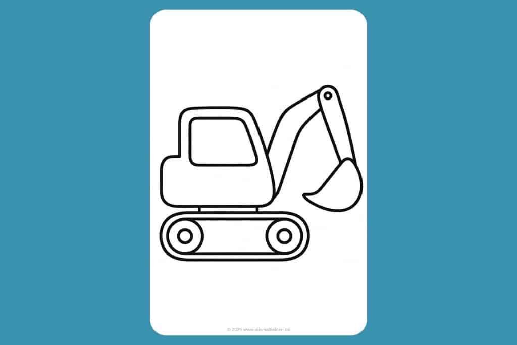 Bagger Ausmalbild ab 2 Jahre - Raupenbagger mit Kettenlaufwerk
