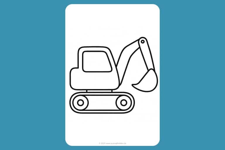 Bagger Ausmalbild ab 2 Jahre - Raupenbagger mit Kettenlaufwerk