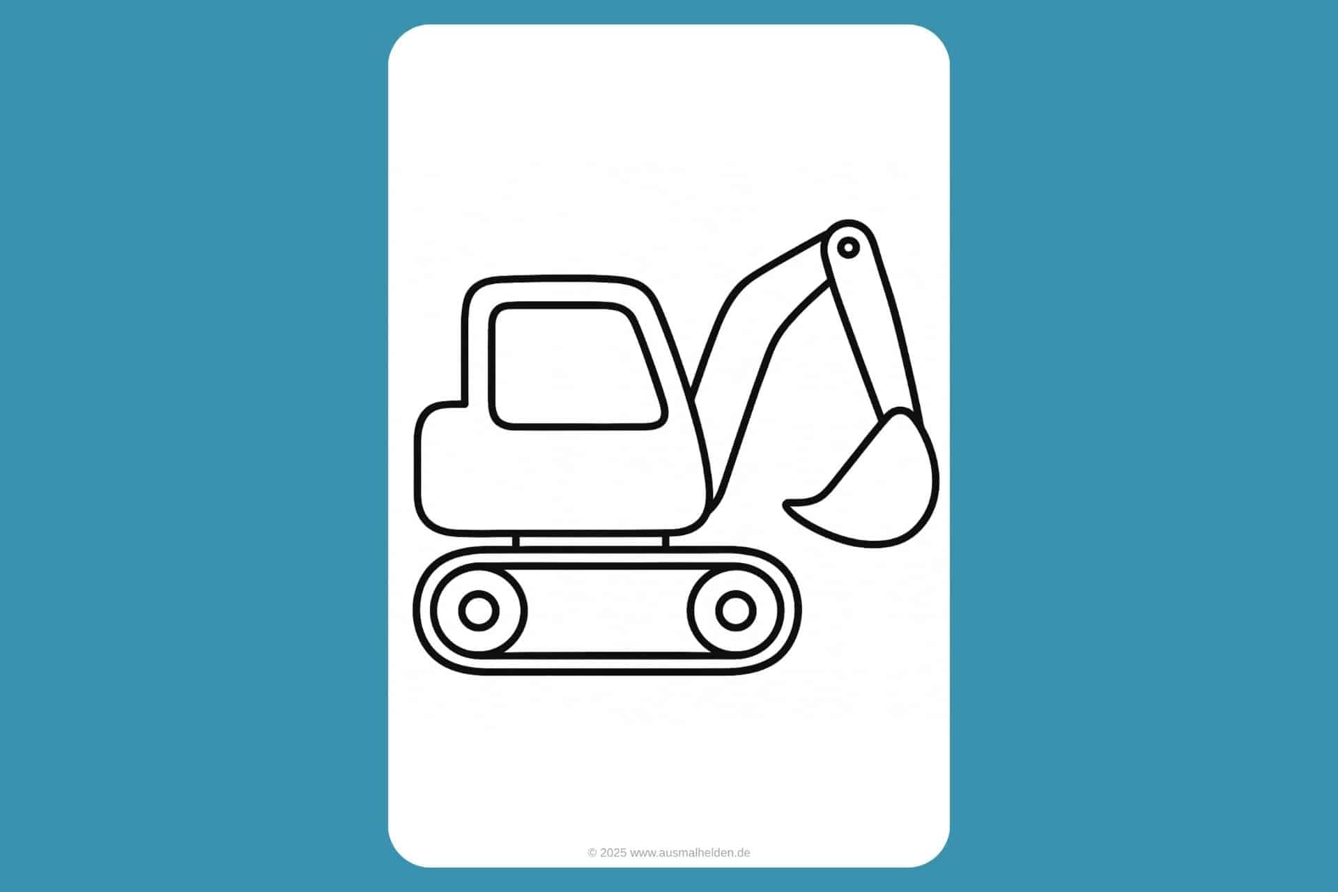 Bagger Ausmalbild ab 2 Jahre - Raupenbagger mit Kettenlaufwerk