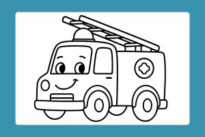 Feuerwehr Ausmalbild ab 2 Jahre - Feuerwehrauto mit Gesicht