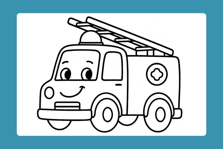 Feuerwehr Ausmalbild ab 2 Jahre - Feuerwehrauto mit Gesicht