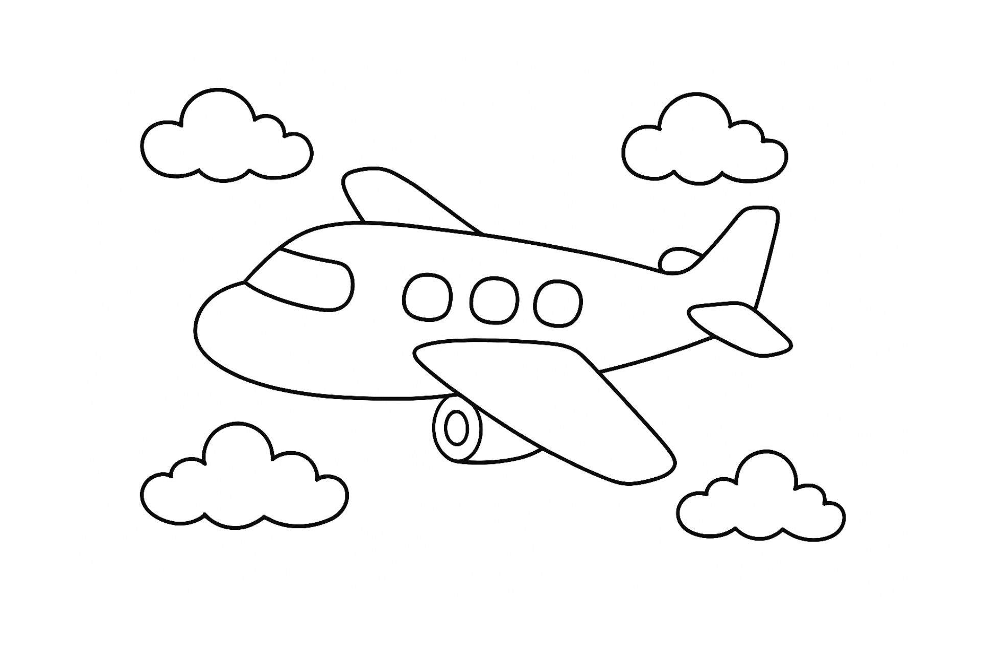 Flugzeug Ausmalbild ab 2 Jahre - Einfaches Flugzeug mit zwei Flügeln