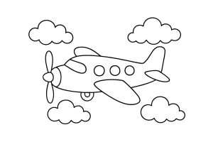 Flugzeug Ausmalbild ab 2 Jahre - Flugzeug fliegt durch Wolken
