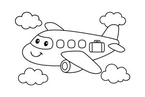 Flugzeug Ausmalbild ab 2 Jahre - Urlaubs-Flugzeug mit Kofferbild auf der Seite