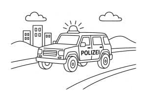 Polizei Ausmalbild ab 2 Jahre - Polizei-Geländewagen auf Verfolgungsjagd
