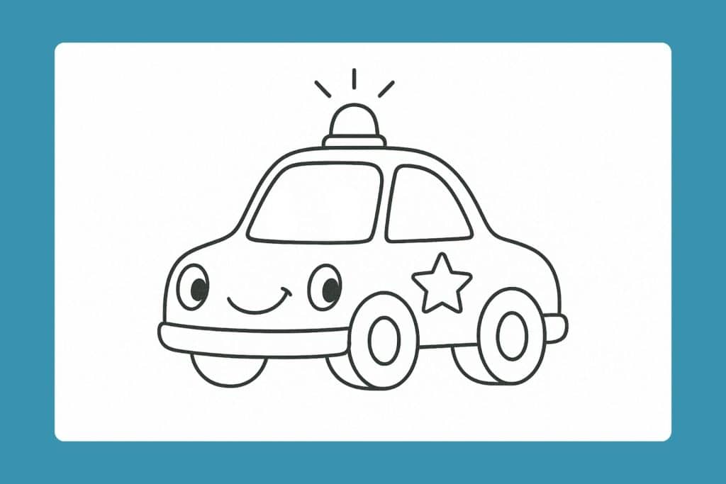 Polizei Ausmalbild ab 2 Jahre - Polizeiauto mit Augen und Lächeln