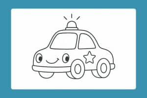 Polizei Ausmalbild ab 2 Jahre - Polizeiauto mit Augen und Lächeln