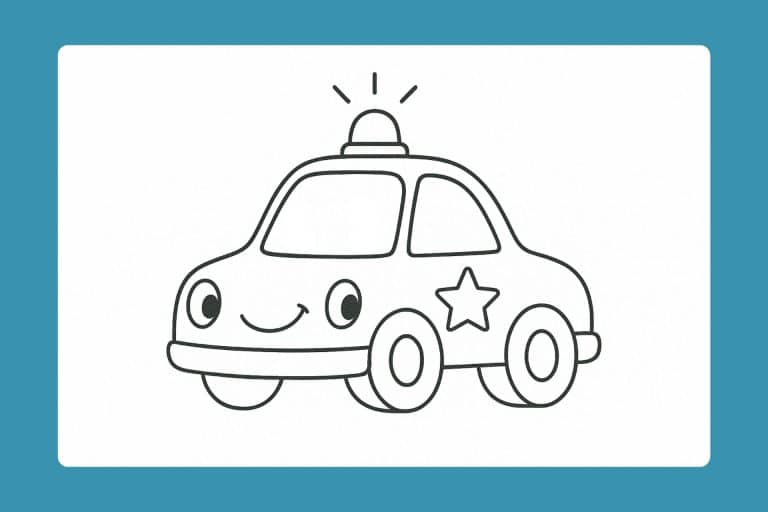 Polizei Ausmalbild ab 2 Jahre - Polizeiauto mit Augen und Lächeln