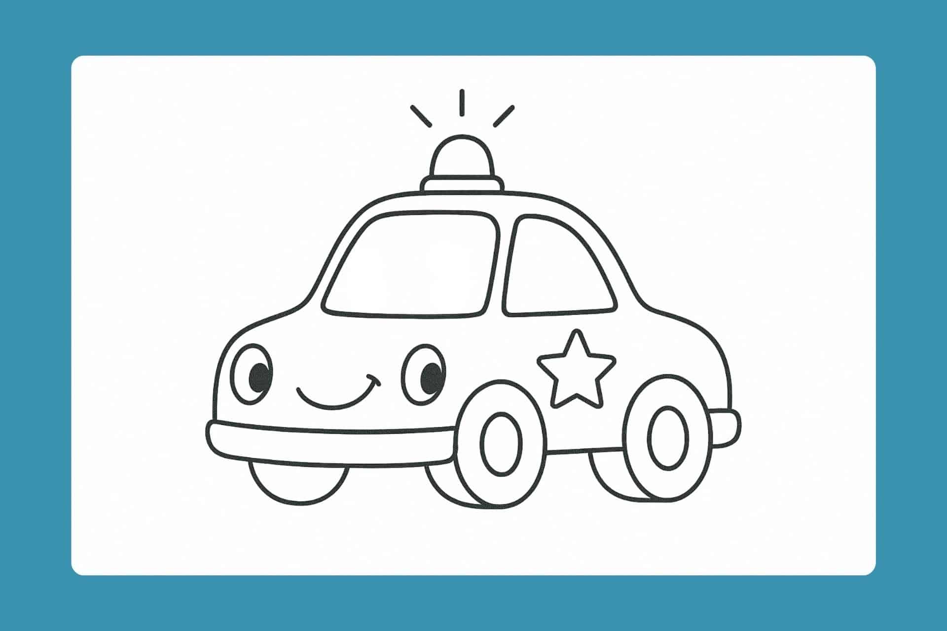 Polizei Ausmalbild ab 2 Jahre - Polizeiauto mit Augen und Lächeln