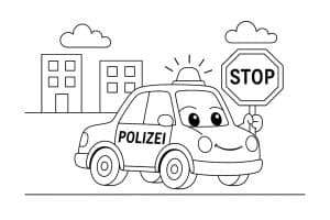 Polizei Ausmalbild ab 2 Jahre - Polizeifahrzeug mit Stoppschild