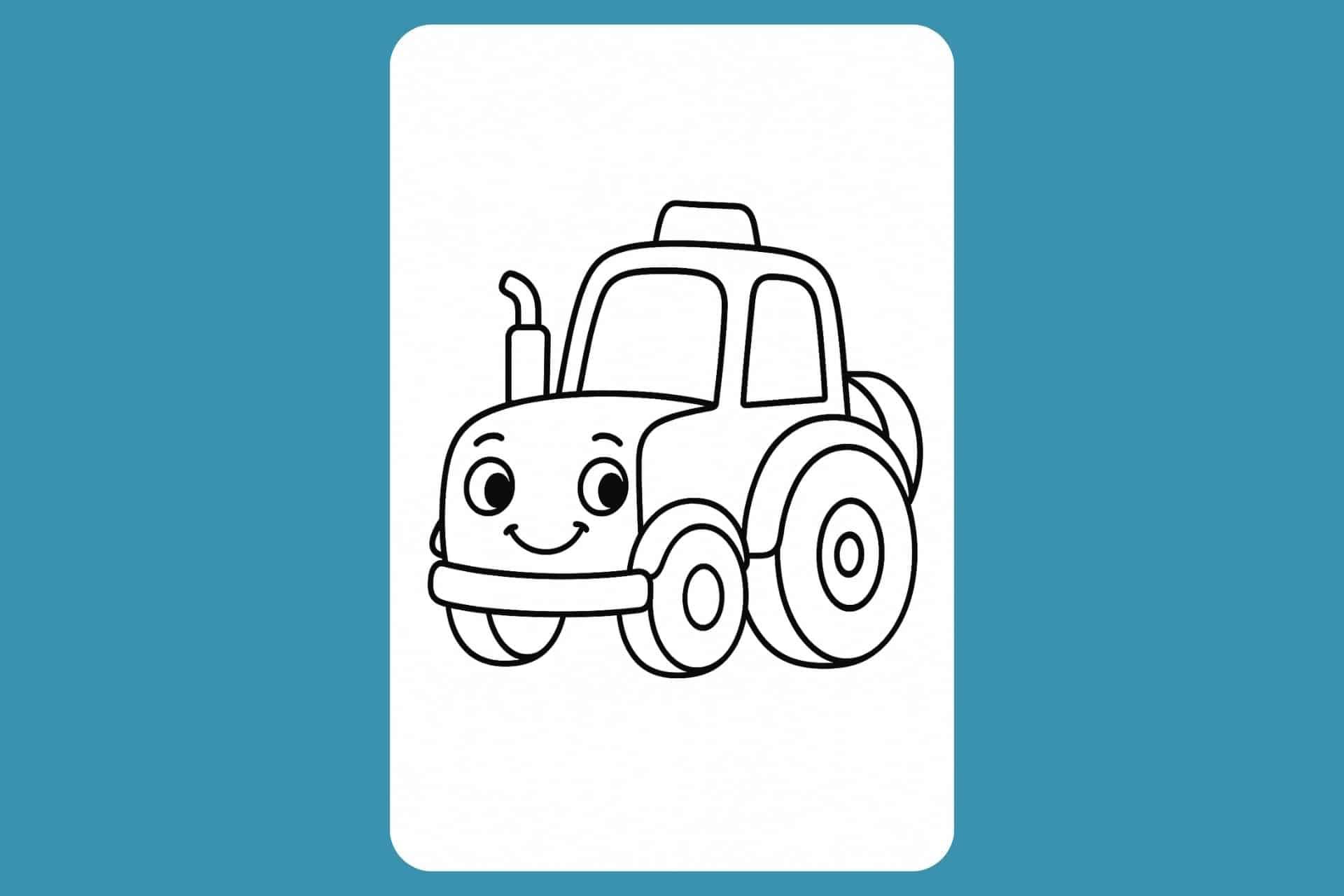 Traktor Ausmalbild ab 2 Jahre - Fröhlicher Traktor mit Gesicht