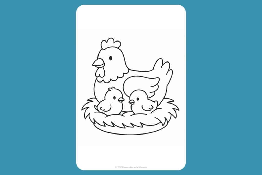 Bauernhoftiere Ausmalbild ab 2 Jahre - Huhn mit Küken