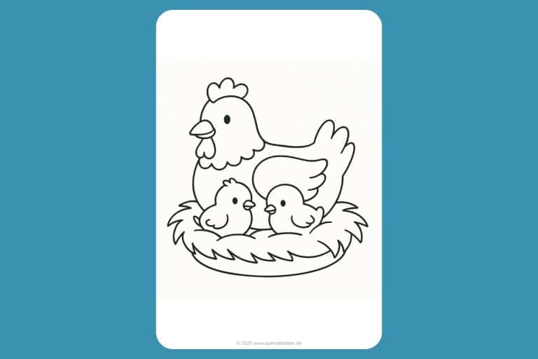 Bauernhoftiere Ausmalbild ab 2 Jahre - Huhn mit Küken