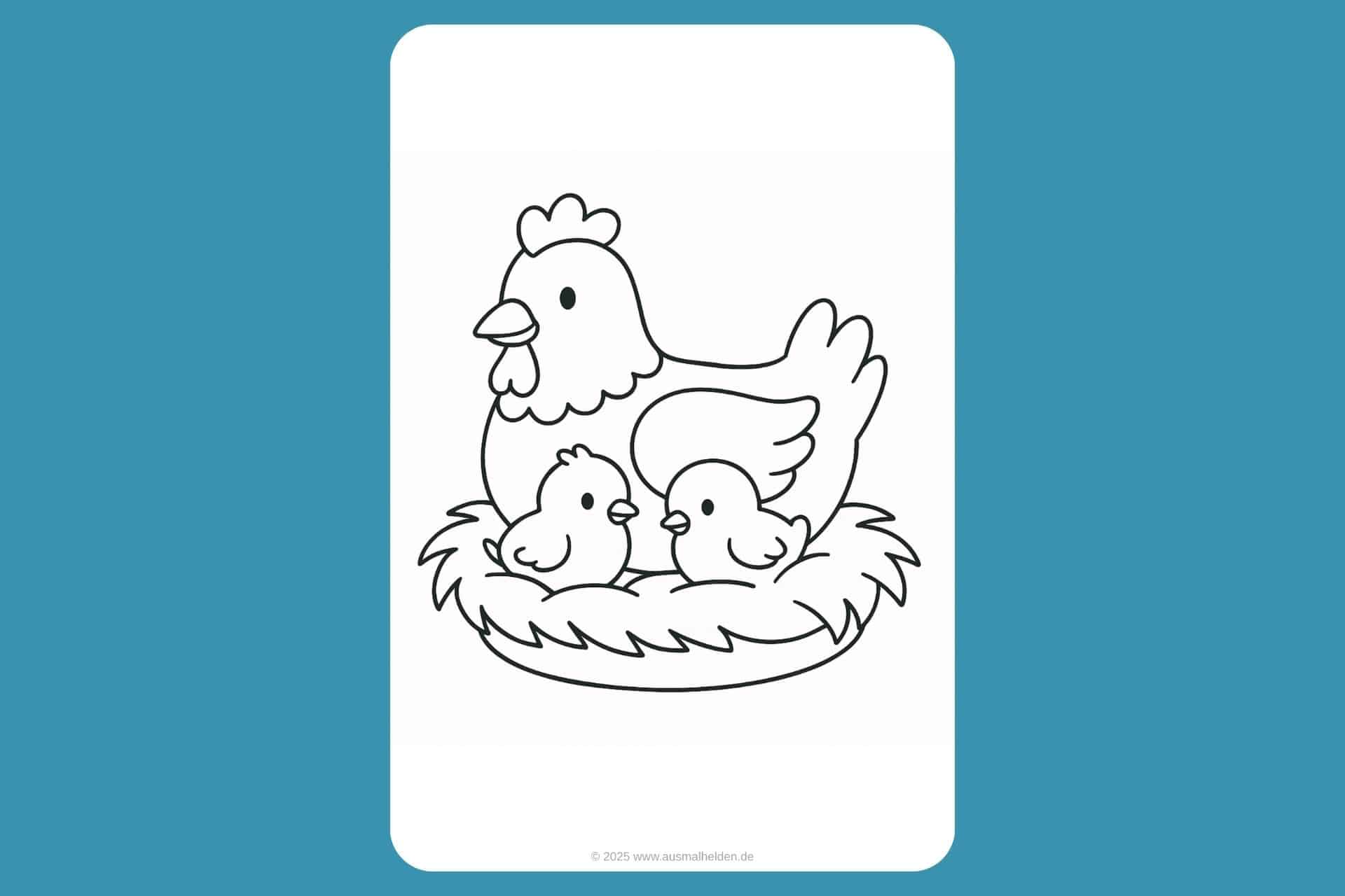 Bauernhoftiere Ausmalbild ab 2 Jahre - Huhn mit Küken