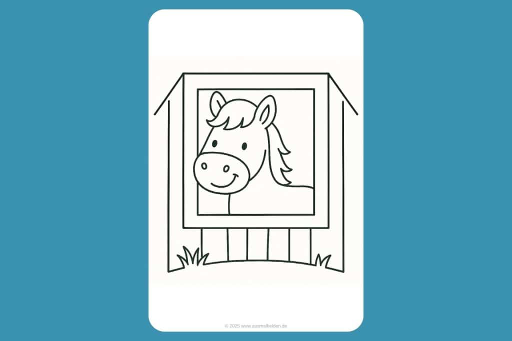 Bauernhoftiere Ausmalbild ab 2 Jahre - Pferd im Stall