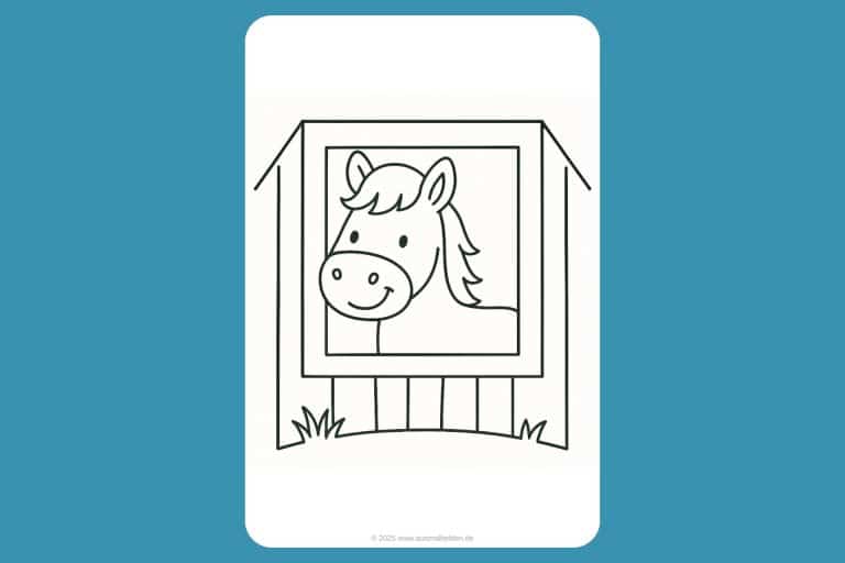 Bauernhoftiere Ausmalbild ab 2 Jahre - Pferd im Stall