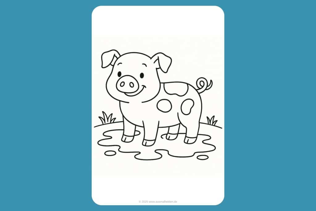 Bauernhoftiere Ausmalbild ab 2 Jahre - Schwein im Schlamm