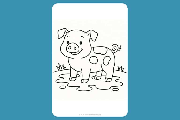 Bauernhoftiere Ausmalbild ab 2 Jahre - Schwein im Schlamm