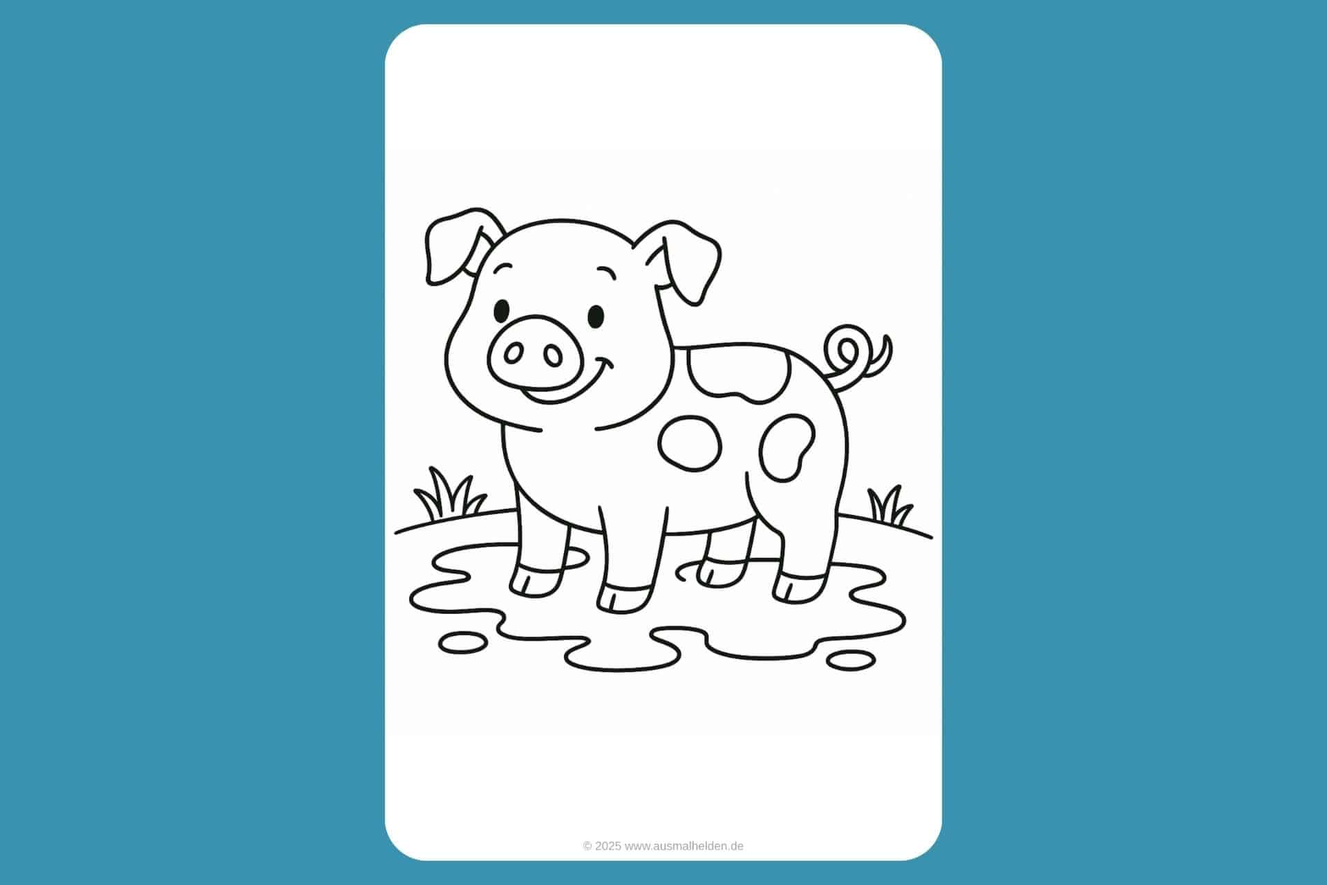 Bauernhoftiere Ausmalbild ab 2 Jahre - Schwein im Schlamm