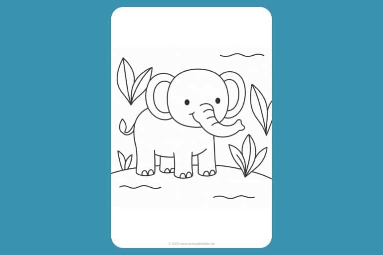 Dschungeltiere Ausmalbild ab 2 Jahre - Fröhlicher Elefant mit großem Rüssel