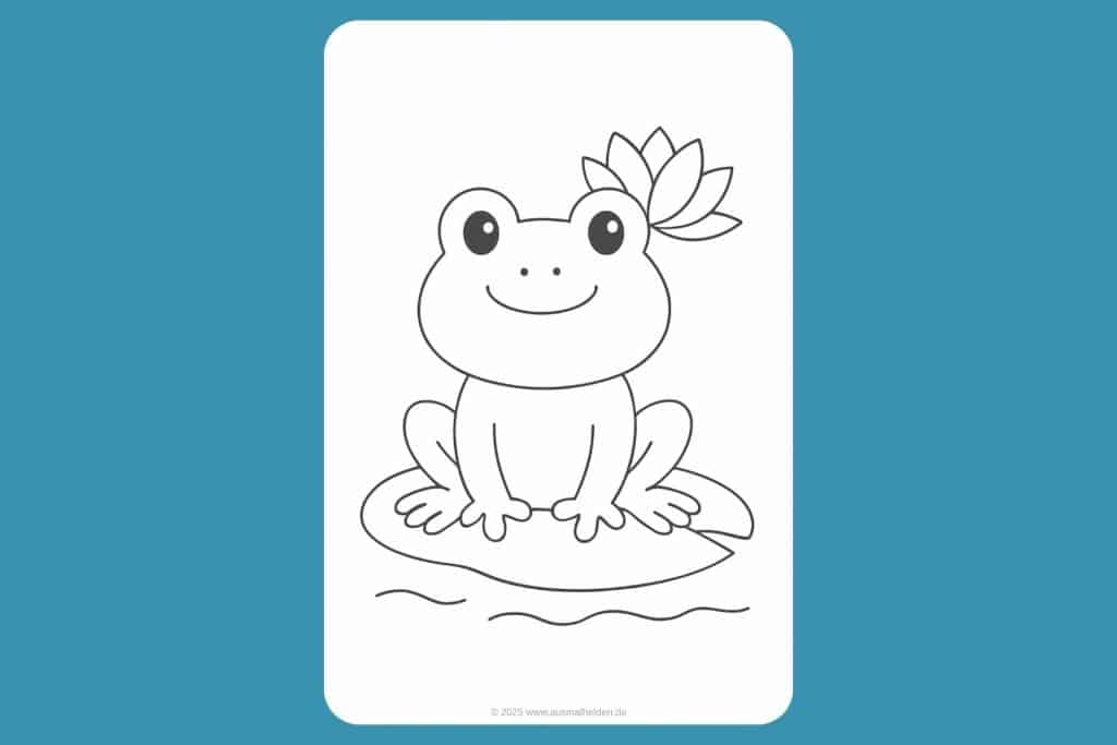 Dschungeltiere Ausmalbild ab 2 Jahre - Lustiger Frosch auf einem Seerosenblatt