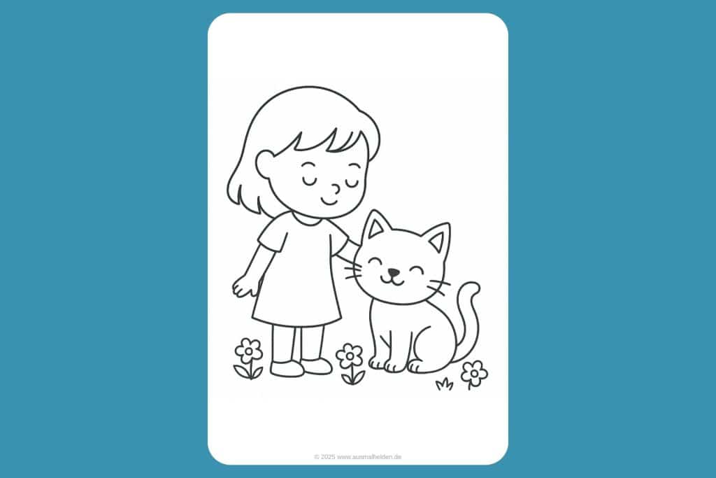 Katzen Ausmalbild ab 2 Jahre - Katze mit Kind