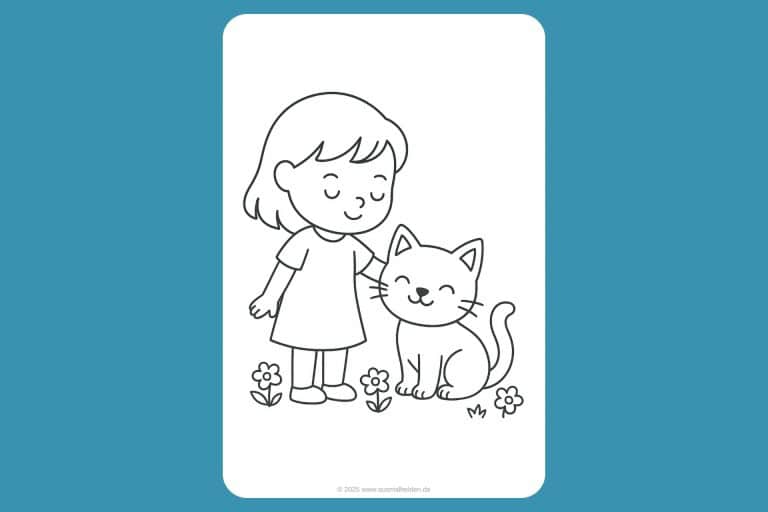 Katzen Ausmalbild ab 2 Jahre - Katze mit Kind