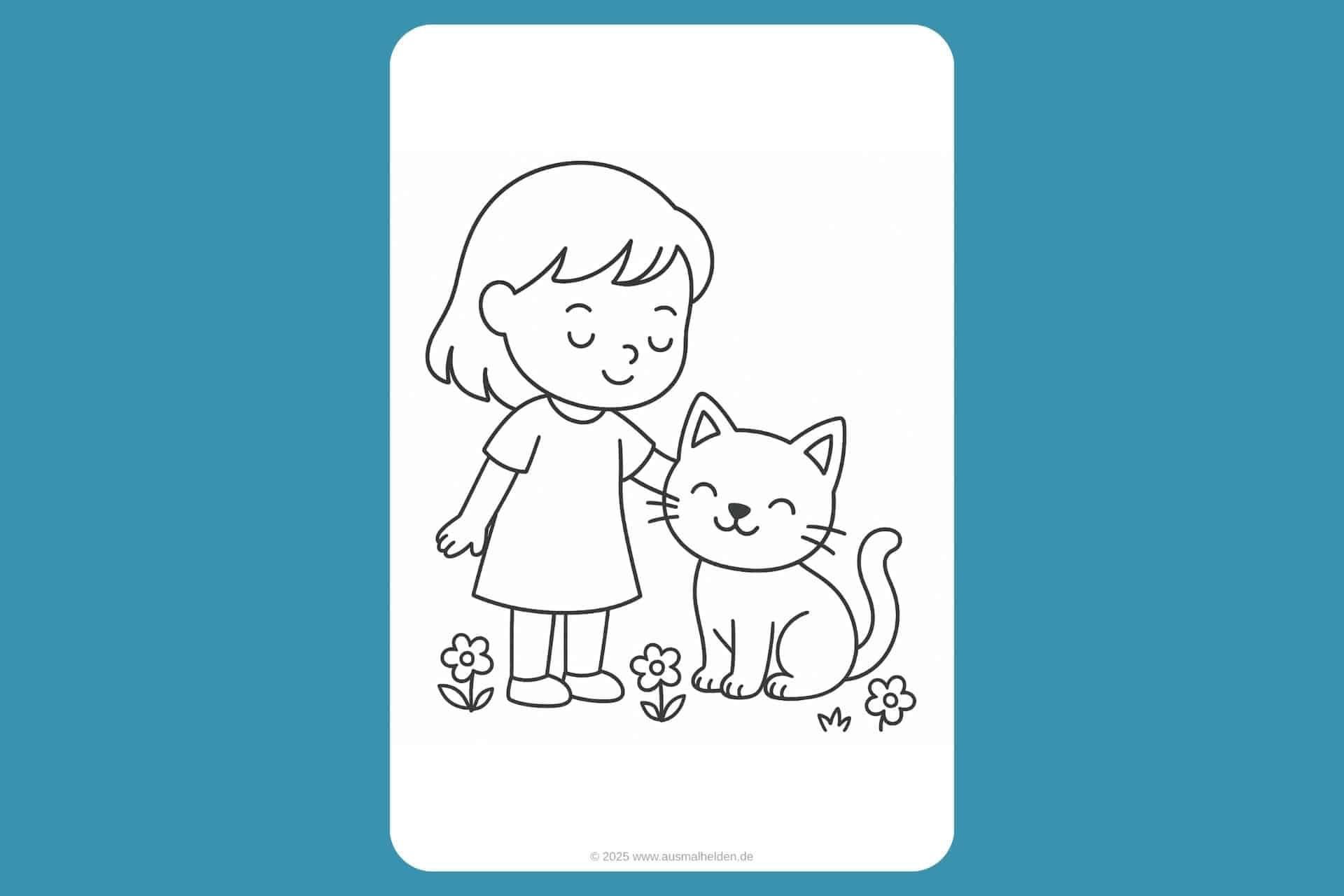 Katzen Ausmalbild ab 2 Jahre - Katze mit Kind