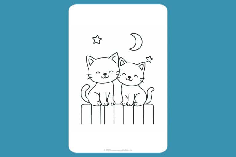 Katzen Ausmalbild ab 2 Jahre - Zwei Katzen auf dem Zaun